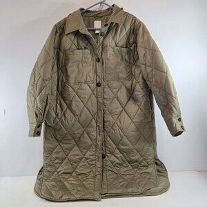 H&M Womens Quilted Long Jacket Size Large Olive Green